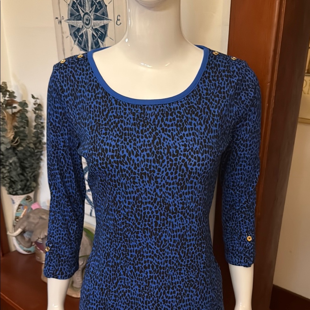 NWT jones NY size small Blue and Black Animal Print top